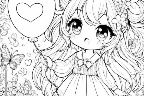 Kawaii anime coloring pages