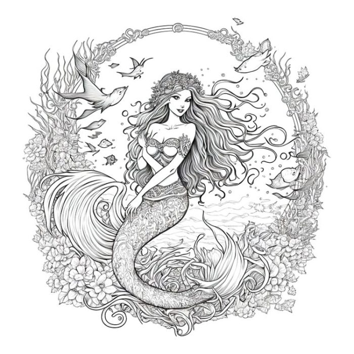 Coloring pages of anime mermaids