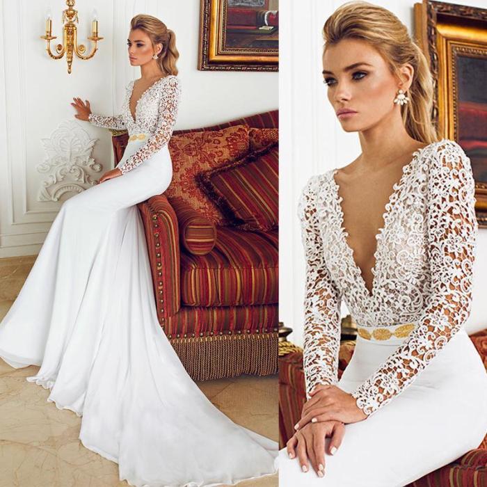 Long sleeve lace mermaid wedding dress