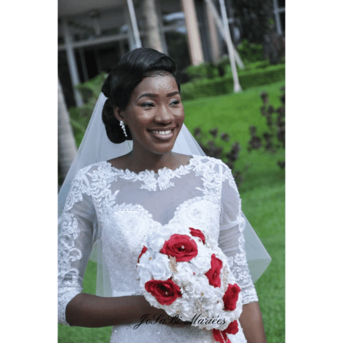 Red and white wedding dress