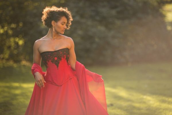 Black and red wedding dress