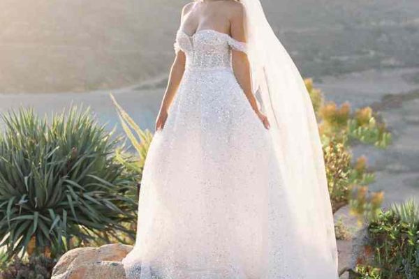 Off the shoulder wedding dress with sleeves