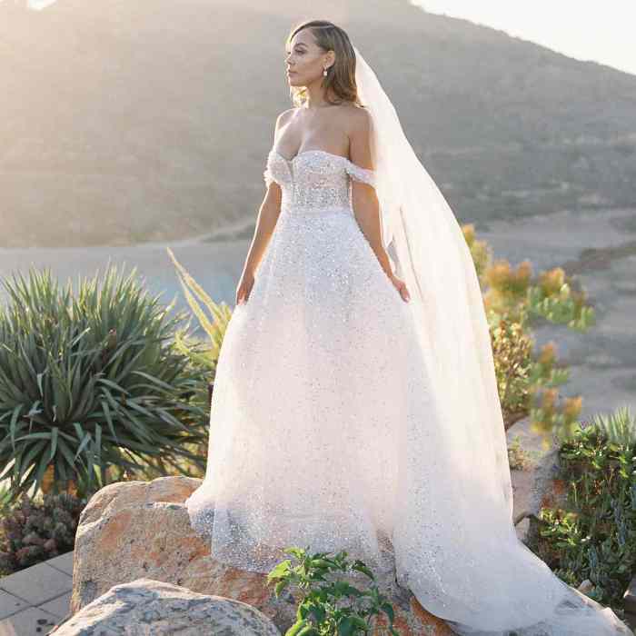 Off the shoulder wedding dress with sleeves