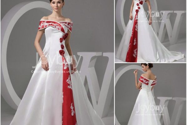 Red and white wedding dress