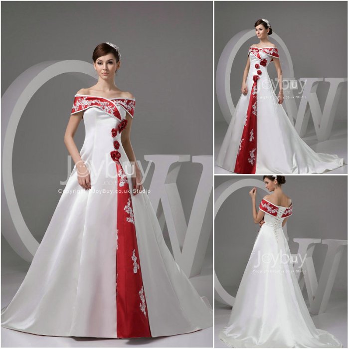 Red and white wedding dress